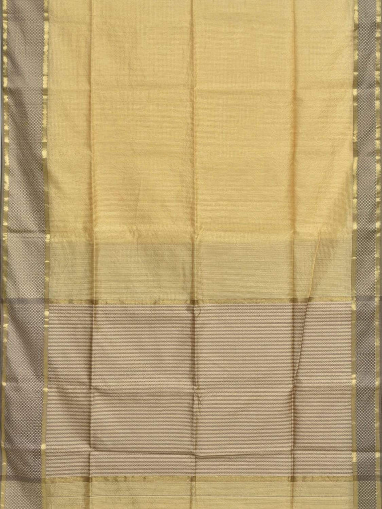 Light Yellow Maheshwari Cotton Silk Handloom Saree with Small Checks Design m0086