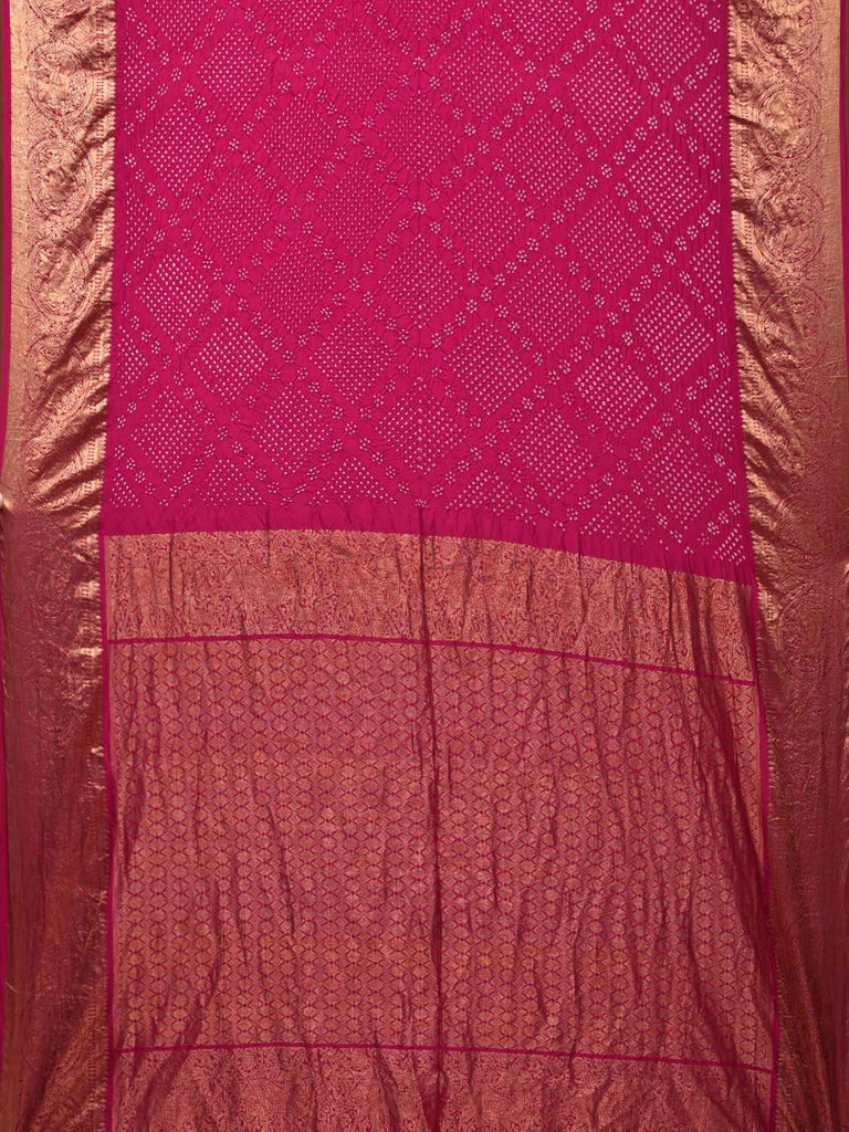 Magenta Bandhani Kanchipuram Silk Handloom Saree with Grill and Border Design bn0456