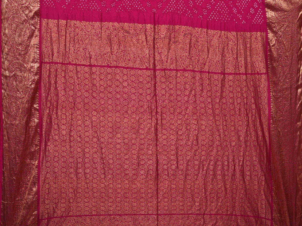 Magenta Bandhani Kanchipuram Silk Handloom Saree with Grill and Border Design bn0456