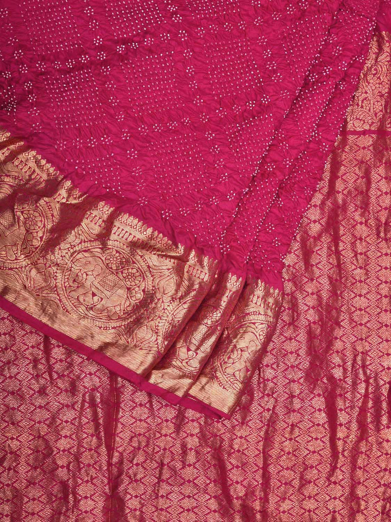 Magenta Bandhani Kanchipuram Silk Handloom Saree with Grill and Border Design bn0456