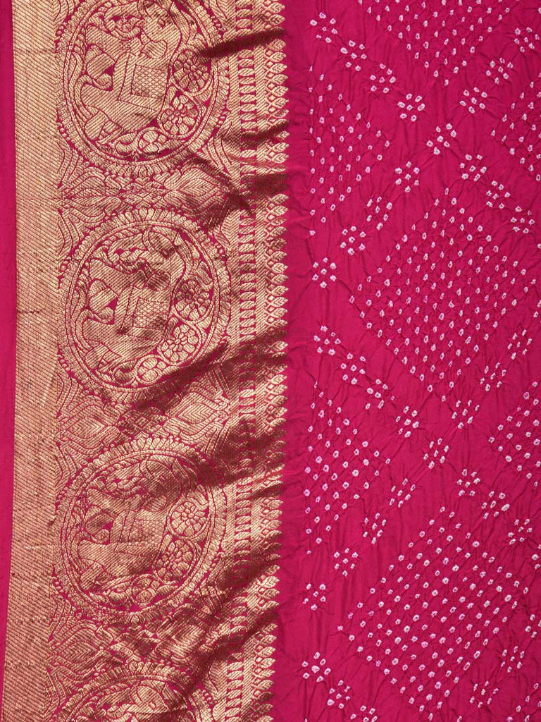 Magenta Bandhani Kanchipuram Silk Handloom Saree with Grill and Border Design bn0456