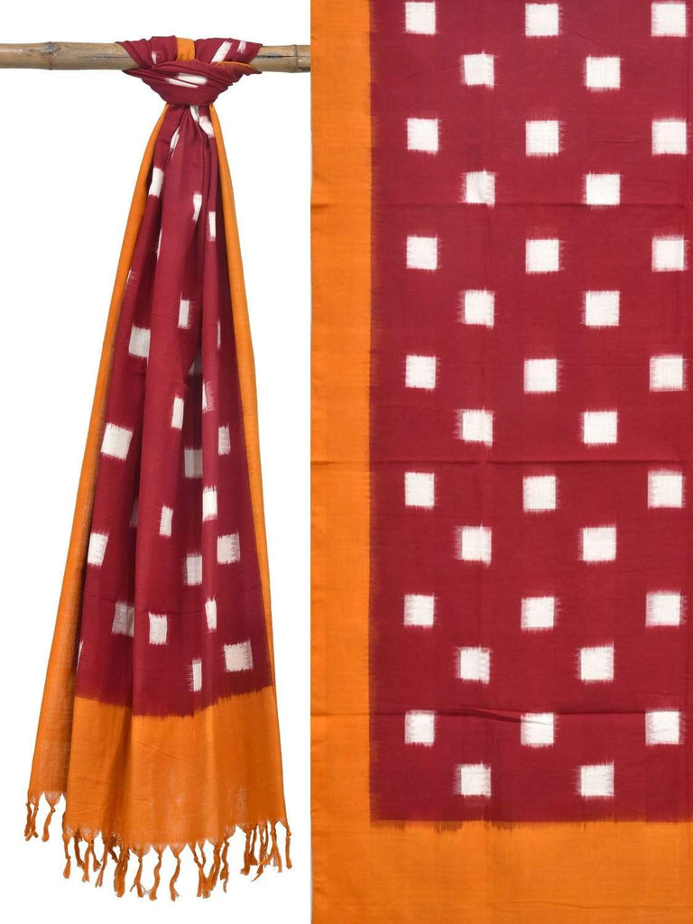 Maroon and Orange Pochampally Ikat Cotton Handloom Dupatta with Square Buta Design ds1811