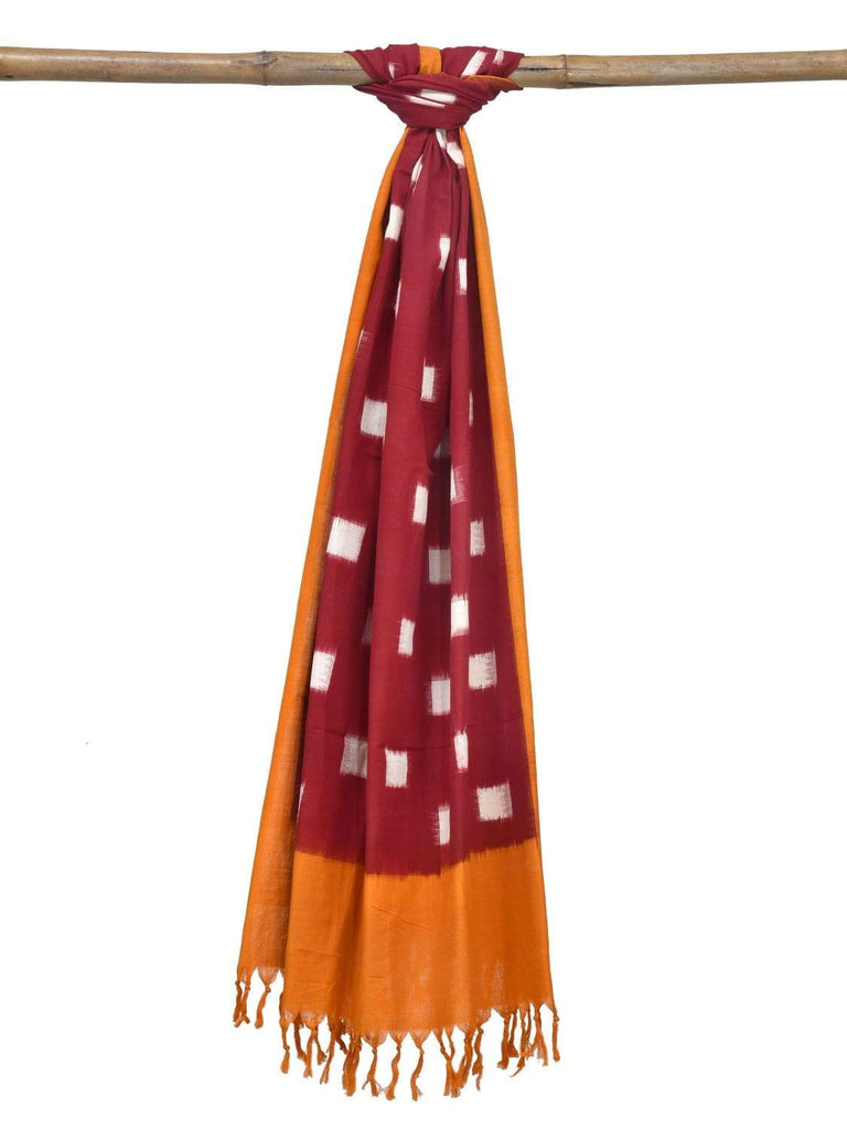 Maroon and Orange Pochampally Ikat Cotton Handloom Dupatta with Square Buta Design ds1811