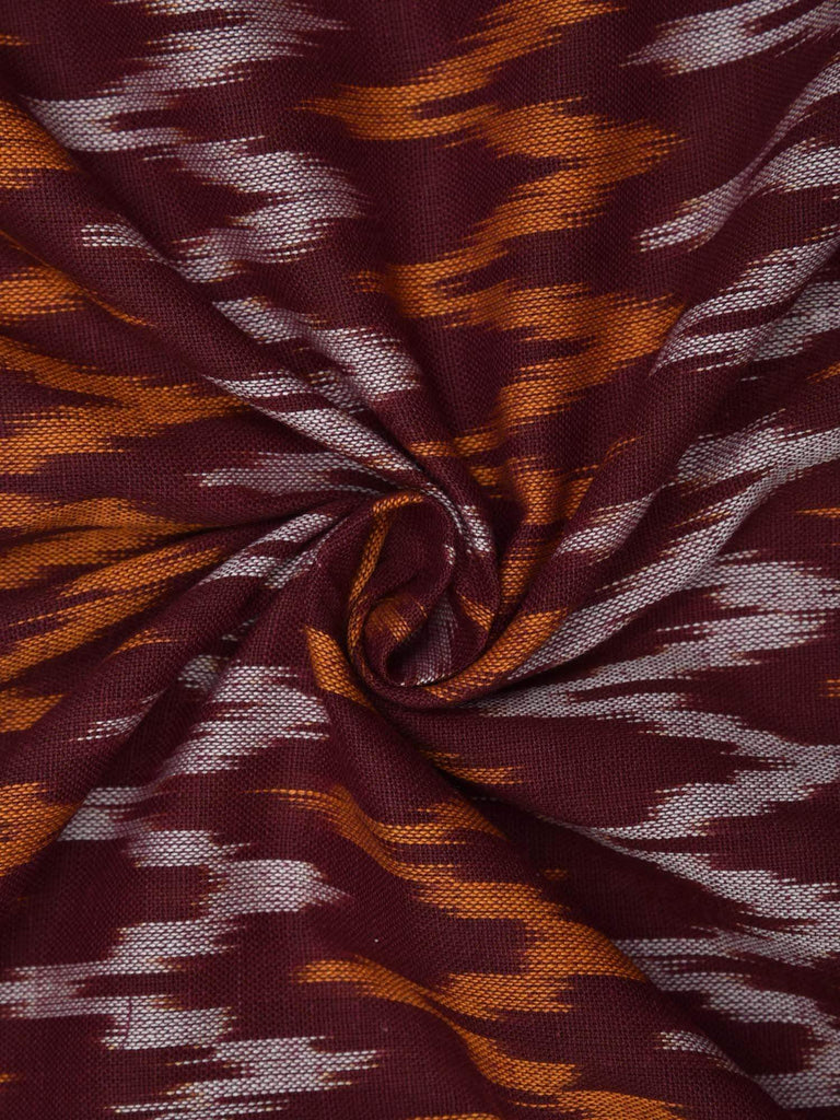Maroon Ikat Cotton Handloom Fabric With Zig-Zag Design F0110