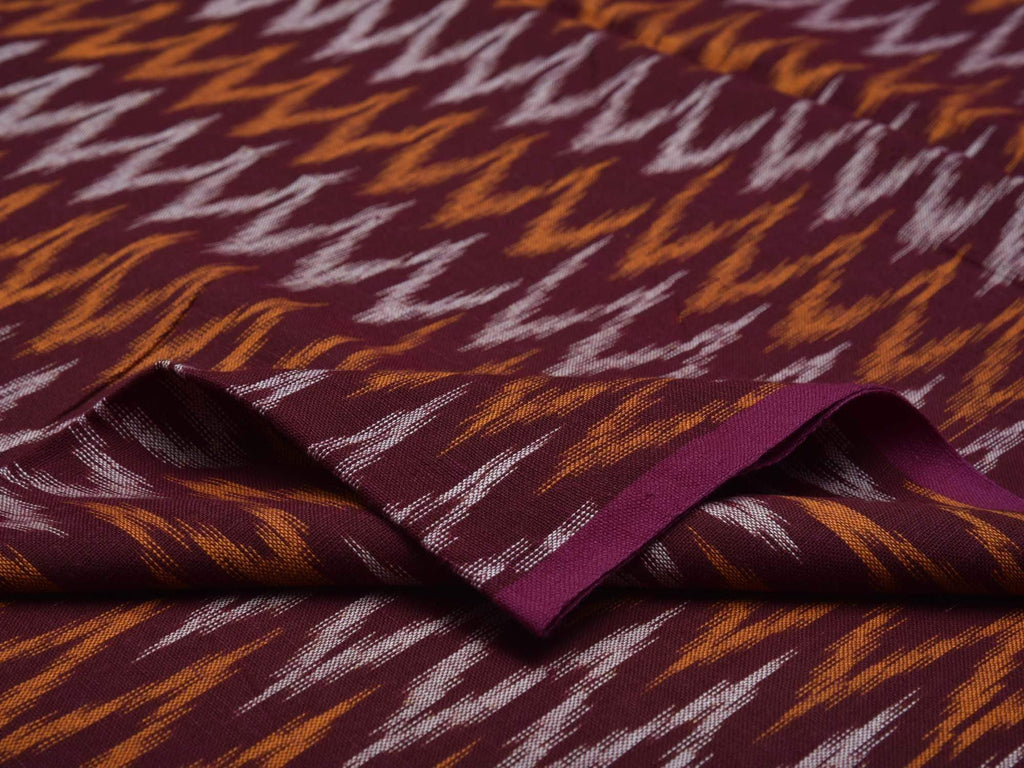 Maroon Ikat Cotton Handloom Fabric With Zig-Zag Design F0110