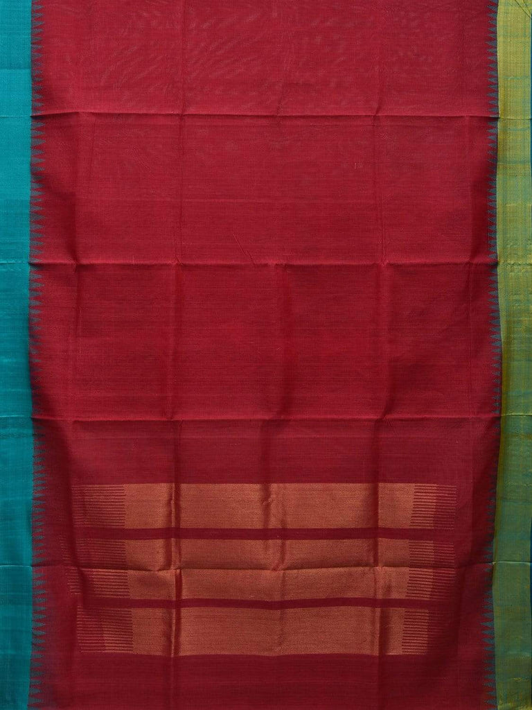 Maroon Khadi Cotton Handloom Plain Saree with Ganga-Jamuna Border Design kh0528