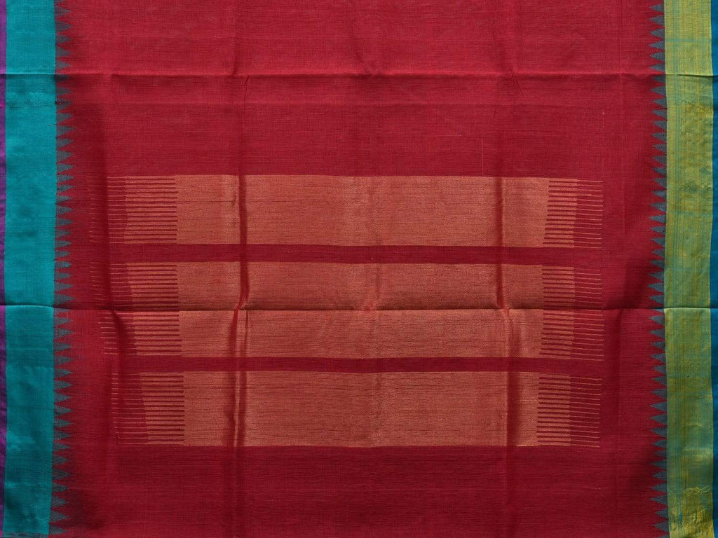 Maroon Khadi Cotton Handloom Plain Saree with Ganga-Jamuna Border Design kh0528