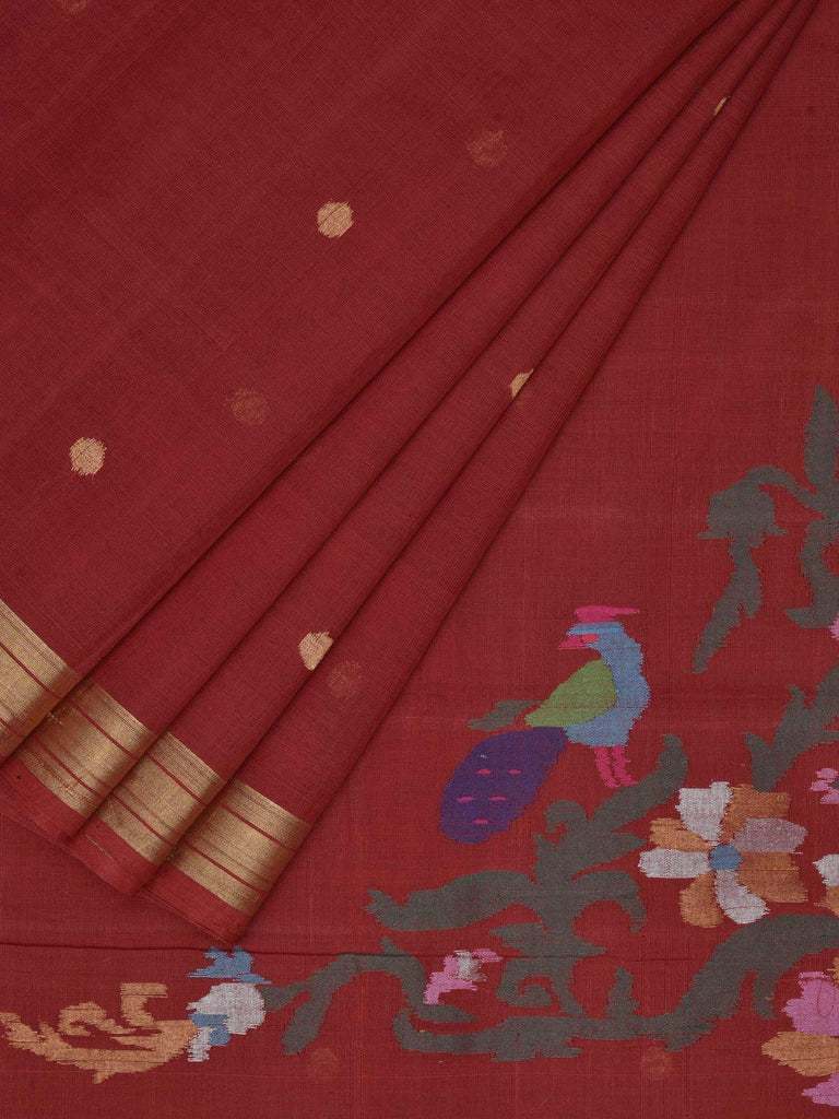 Maroon Khadi Cotton Handloom Saree with Pallu Design kh0338