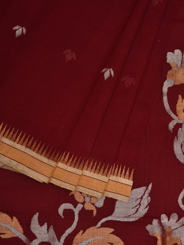 Maroon Khadi Cotton Handloom Saree with Pallu Design kh0570