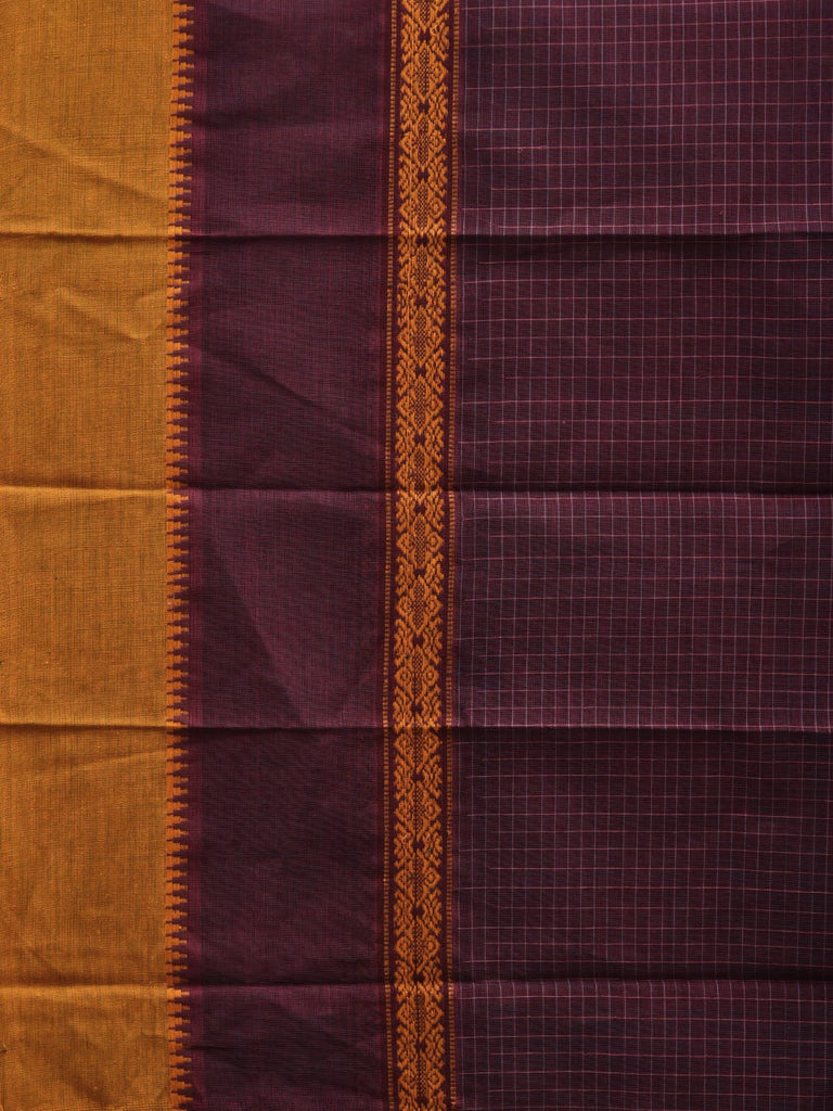 Maroon Narayanpet Cotton Handloom Plain Saree with Checks Design No Blouse np0556