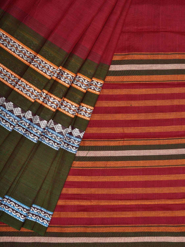 Maroon Narayanpet Cotton Handloom Plain Saree with One Side Big Border Design No Blouse np0295
