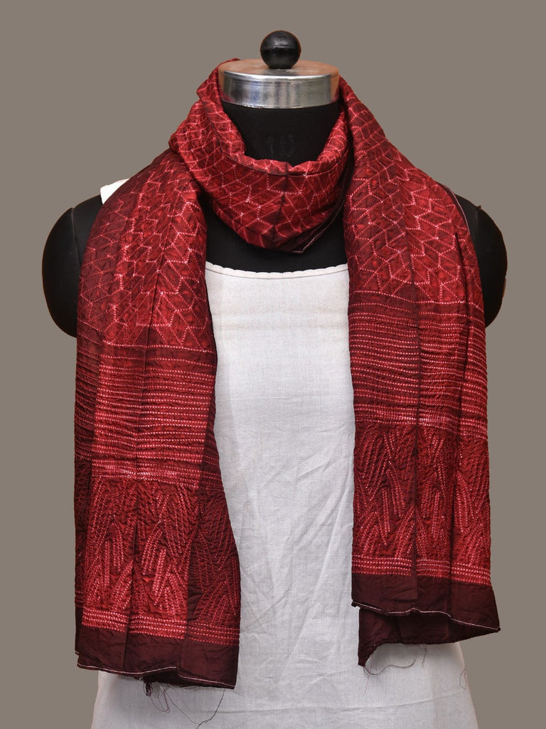 Maroon Shibori Silk Handloom Stole with Zig-Zag Design ds3154