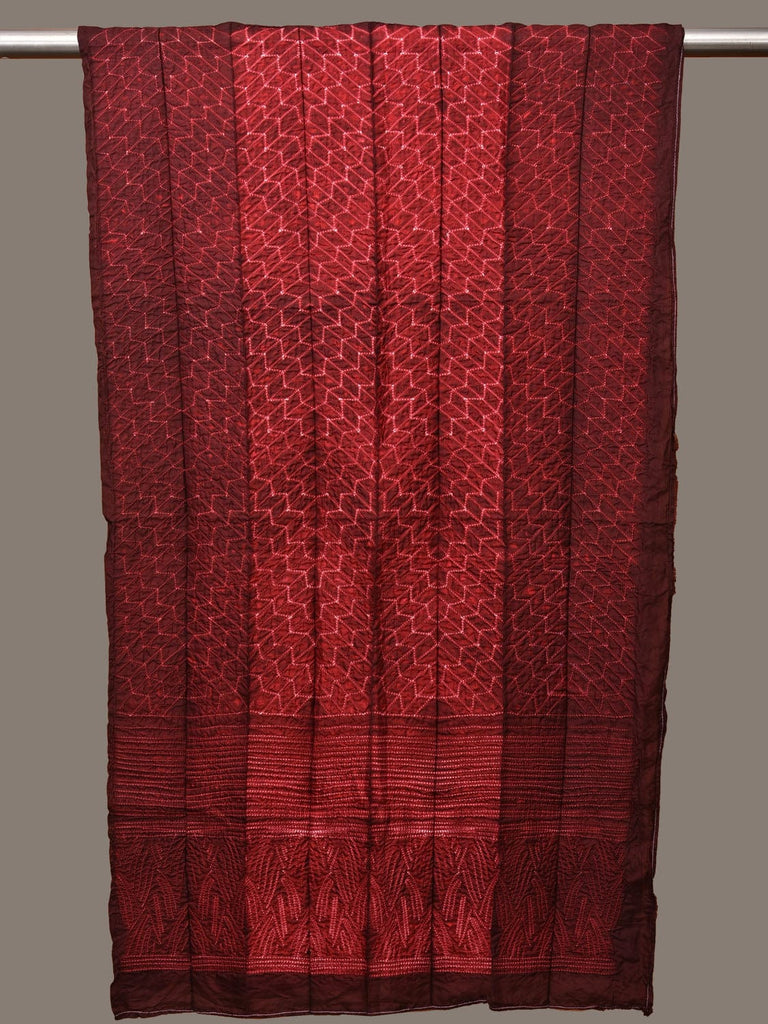 Maroon Shibori Silk Handloom Stole with Zig-Zag Design ds3154