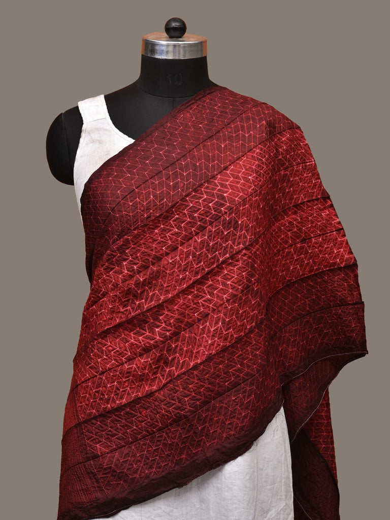 Maroon Shibori Silk Handloom Stole with Zig-Zag Design ds3154