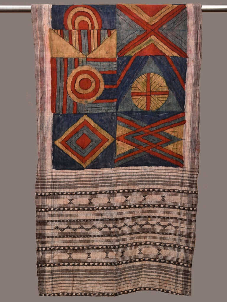 Multicolor Kalamkari Hand Painted Bhujodi Cotton Handloom Stole with Geometrical Design ds3178