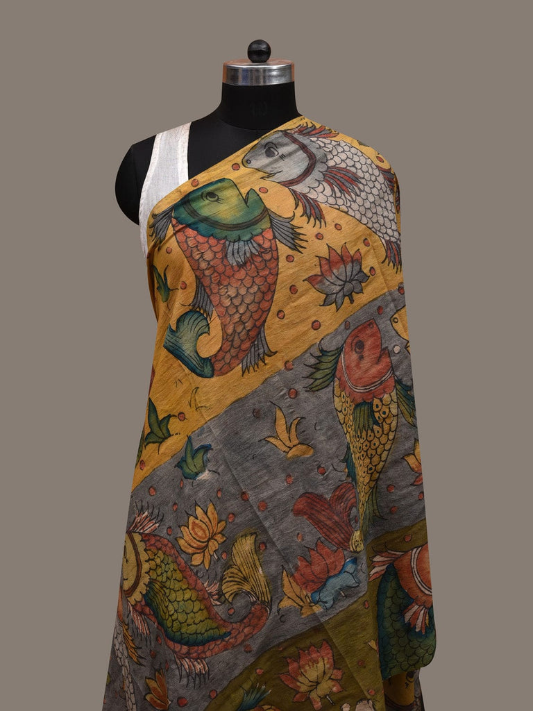 Multicolor Kalamkari Hand Painted Cotton Handloom Dupatta with Fishes Design ds2880