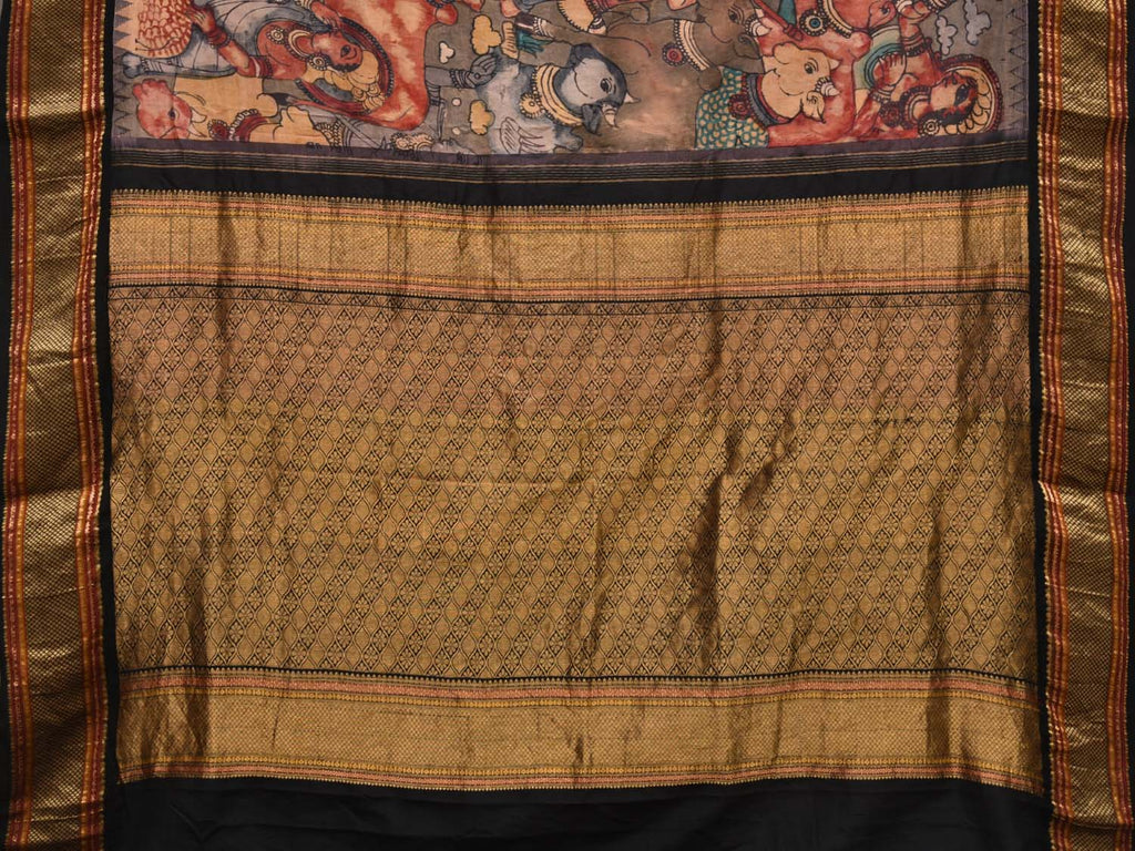 Multicolor Kalamkari Hand Painted Gadwal Silk Handloom Saree with Krishna and Cows Design KL0443