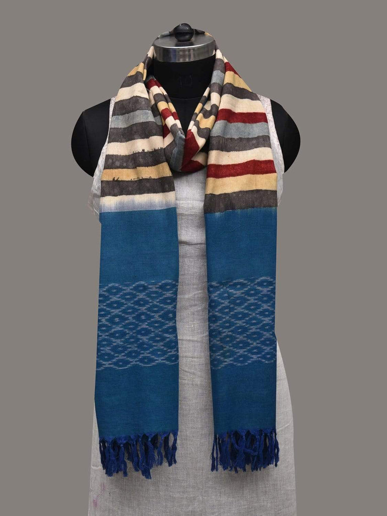 Multicolor Kalamkari Hand Painted Ikat Cotton Handloom Dupatta with Strips Design ds2573