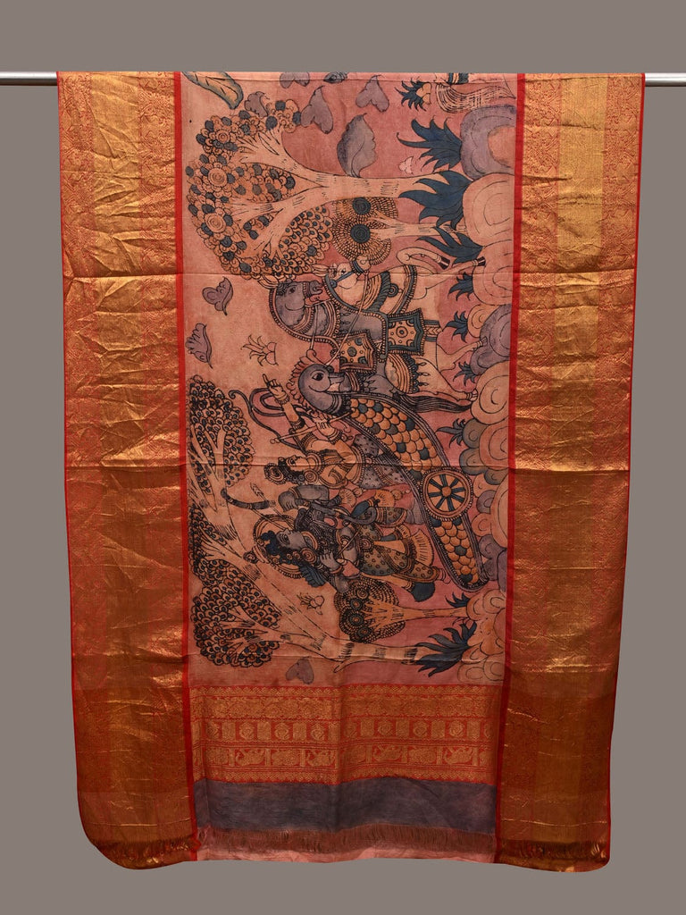 Multicolor Kalamkari Hand Painted Kanchipuram Silk Handloom Dupatta with Krishna Design ds2715