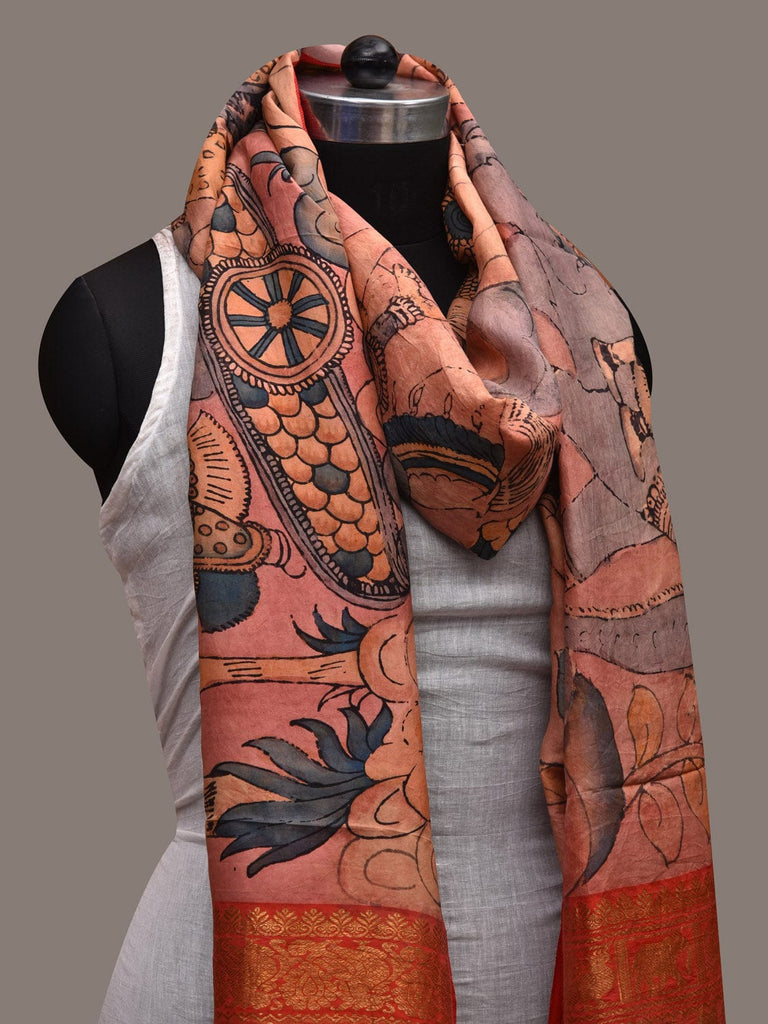 Multicolor Kalamkari Hand Painted Kanchipuram Silk Handloom Dupatta with Krishna Design ds2715