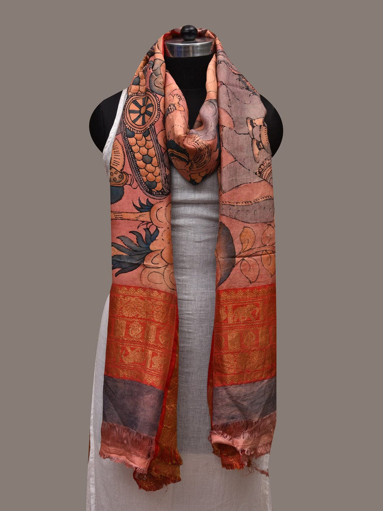 Multicolor Kalamkari Hand Painted Kanchipuram Silk Handloom Dupatta with Krishna Design ds2715