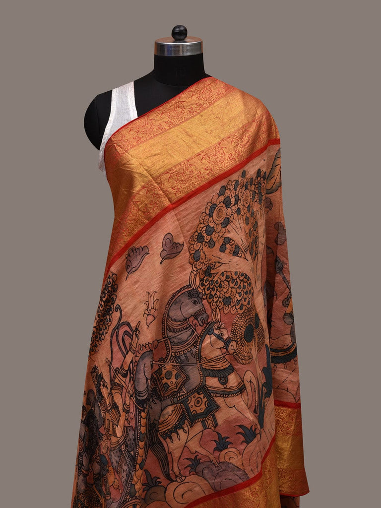 Multicolor Kalamkari Hand Painted Kanchipuram Silk Handloom Dupatta with Krishna Design ds2715