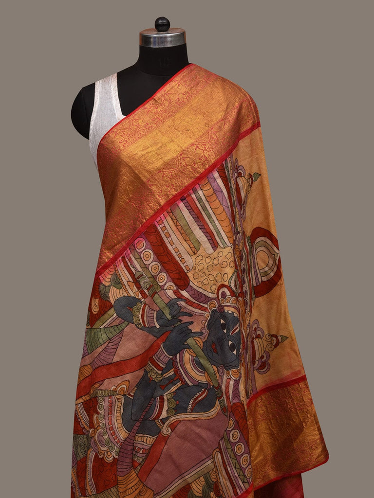Multicolor Kalamkari Hand Painted Kanchipuram Silk Handloom Dupatta with Krishna Design ds3006