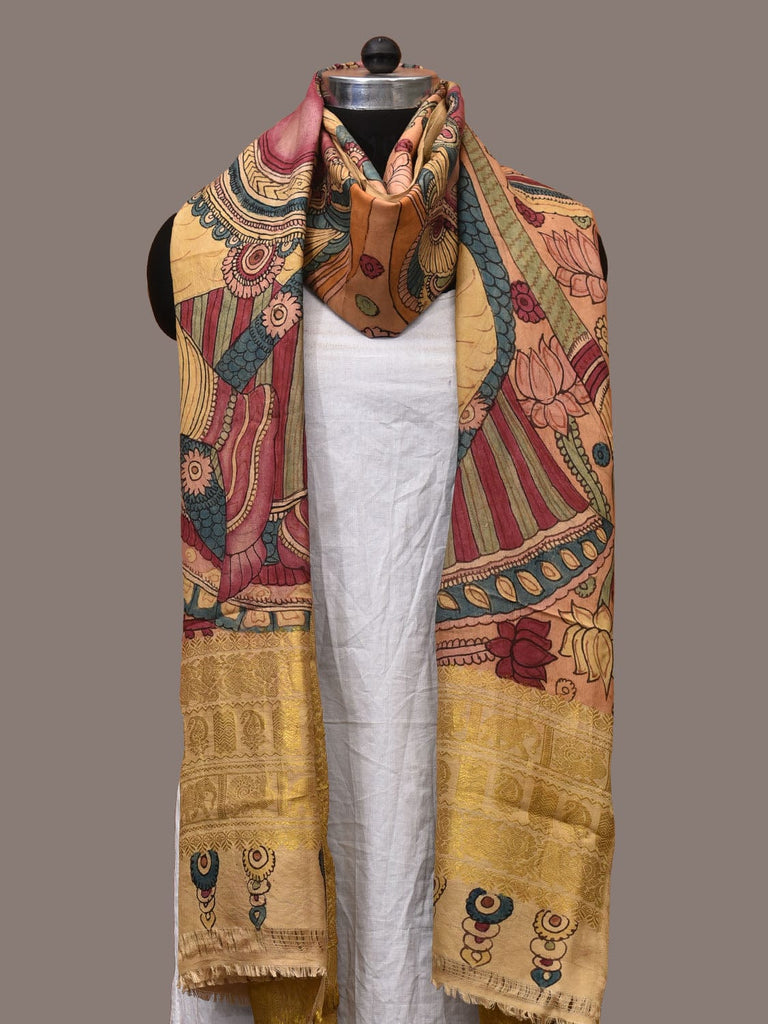 Multicolor Kalamkari Hand Painted Kanchipuram Silk Handloom Dupatta with Krishna Design ds3171
