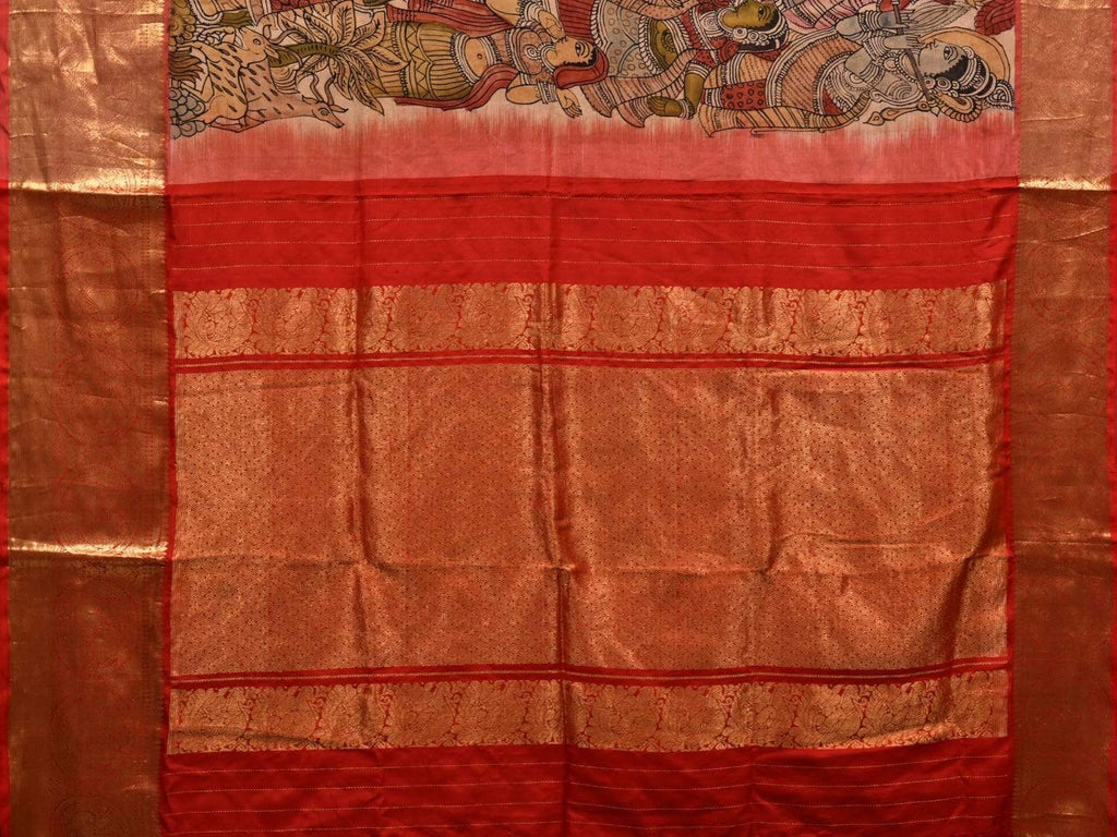Multicolor Kalamkari Hand Painted Kanchipuram Silk Handloom Saree with Krishna Leela Design KL0523
