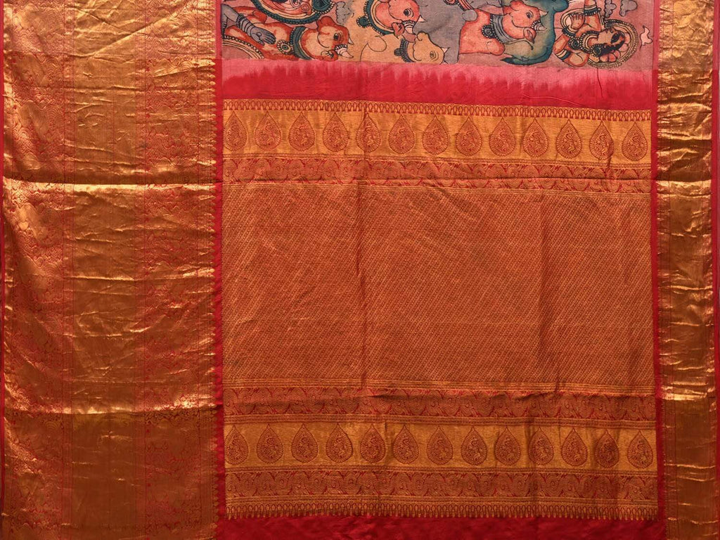 Multicolor Kalamkari Hand Painted Kanchipuram Silk Handloom Saree with Krishna Leela Design KL0541