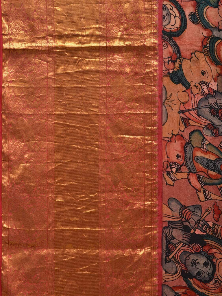 Multicolor Kalamkari Hand Painted Kanchipuram Silk Handloom Saree with Krishna Leela Design KL0541
