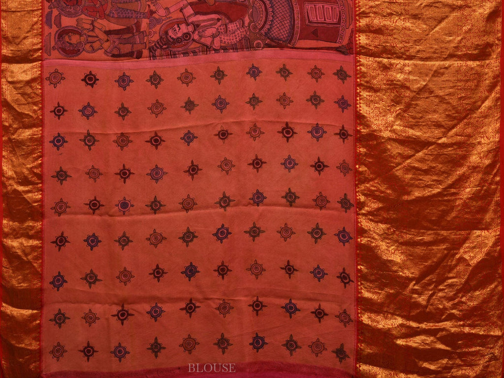 Multicolor Kalamkari Hand Painted Kanchipuram Silk Handloom Saree with Ramayana Design KL0681