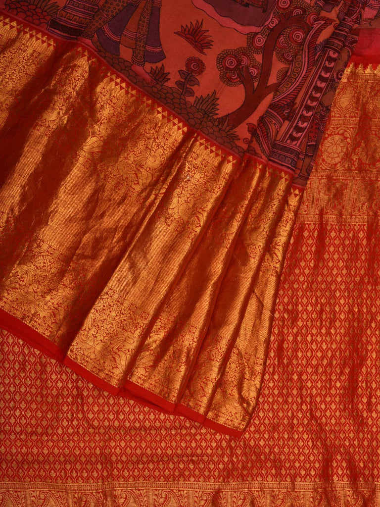 Multicolor Kalamkari Hand Painted Kanchipuram Silk Handloom Saree with Ramayana Design KL0681