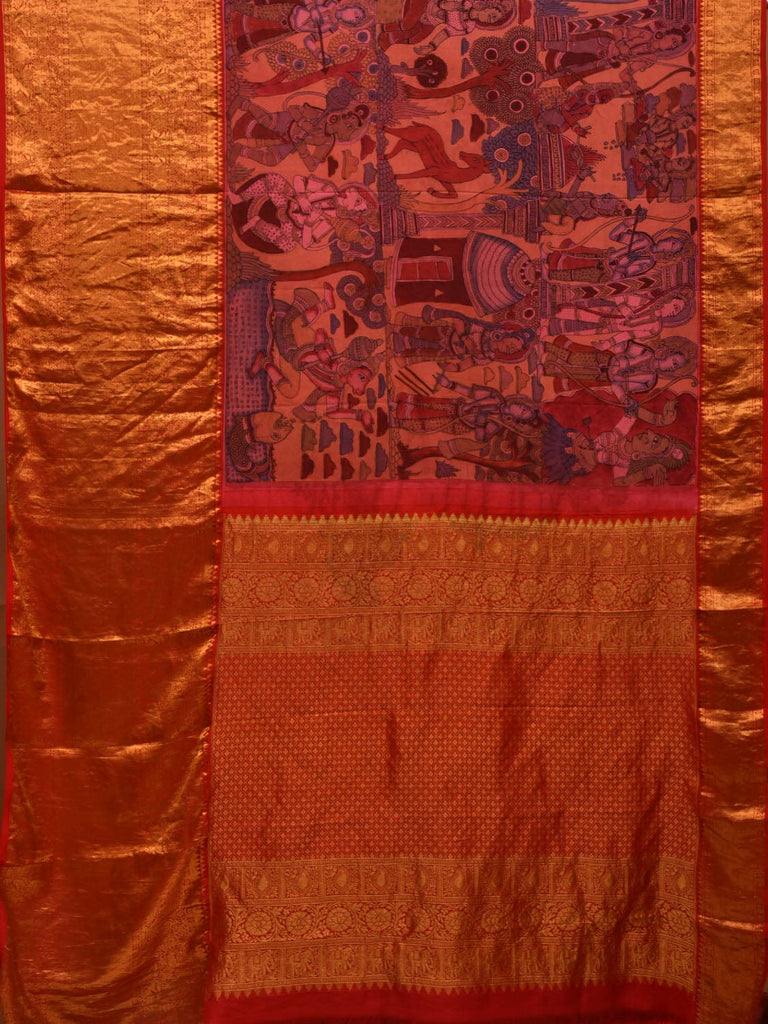 Multicolor Kalamkari Hand Painted Kanchipuram Silk Handloom Saree with Ramayana Design KL0681
