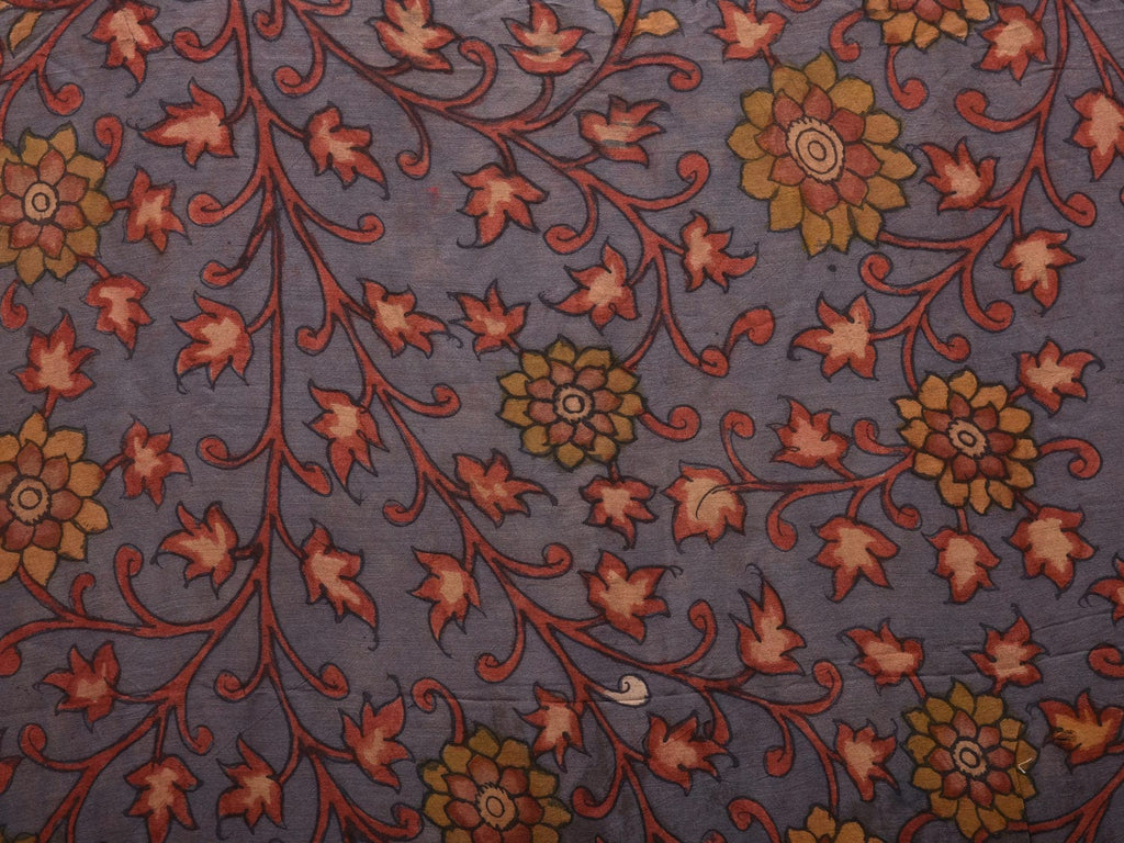 Multicolor Kalamkari Hand Painted Muga Silk Handloom Saree with Floral and Peacocks Pallu Design KL0593