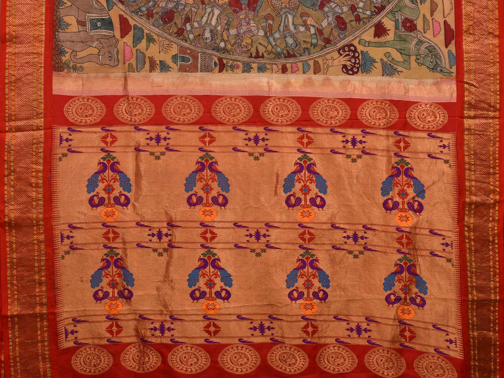 Multicolor Kalamkari Hand Painted Paithani Silk Handloom Saree with Krishna Story Design KL0691