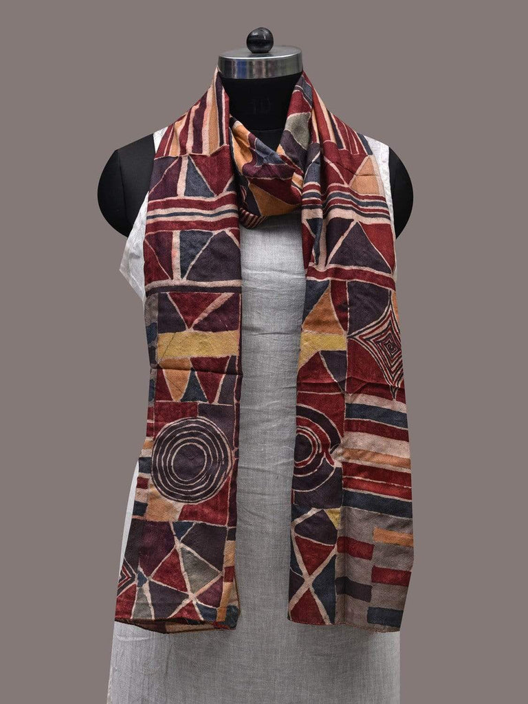Multicolor Kalamkari Hand Painted Silk Handloom Stole with Geometric Design ds2477