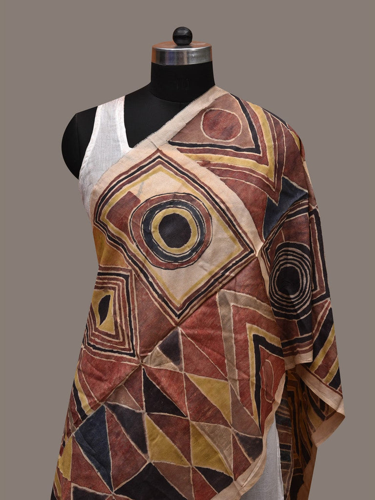 Multicolor Kalamkari Hand Painted Silk Handloom Stole with Geometric Design ds2711