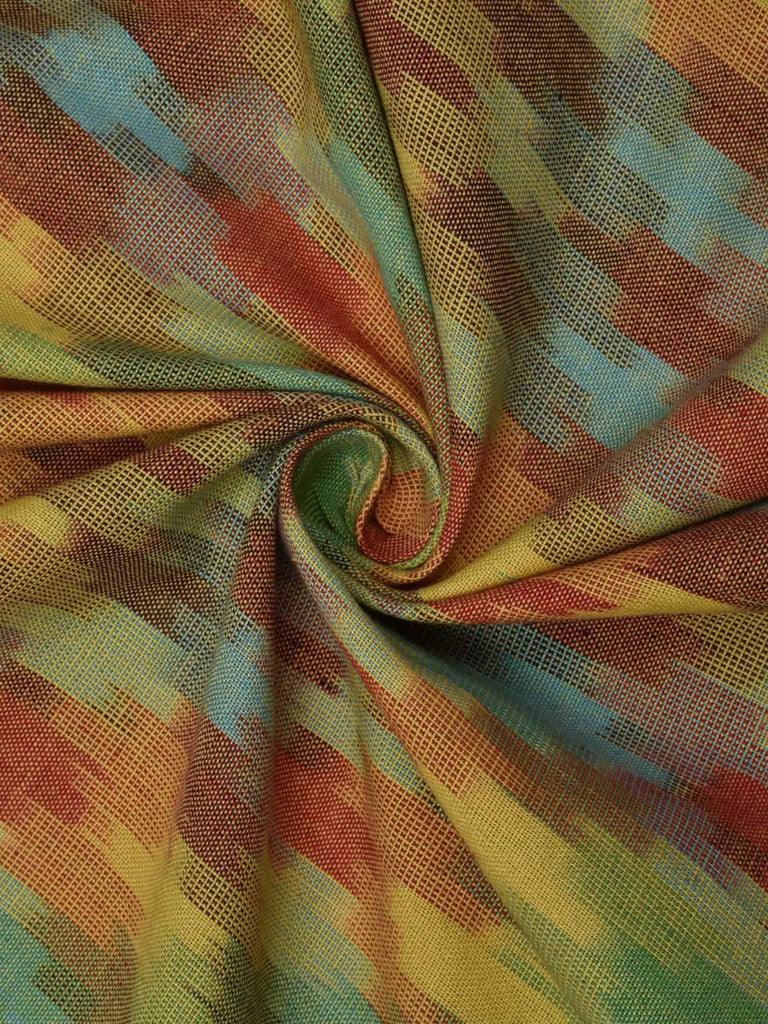 Multicolor Pochampally Double Ikat Cotton Handloom Fabric With Diamond Design F0063