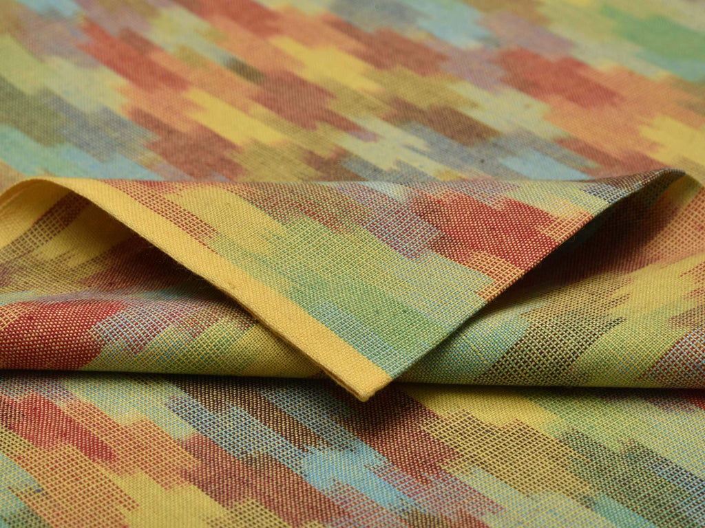 Multicolor Pochampally Double Ikat Cotton Handloom Fabric With Diamond Design F0063