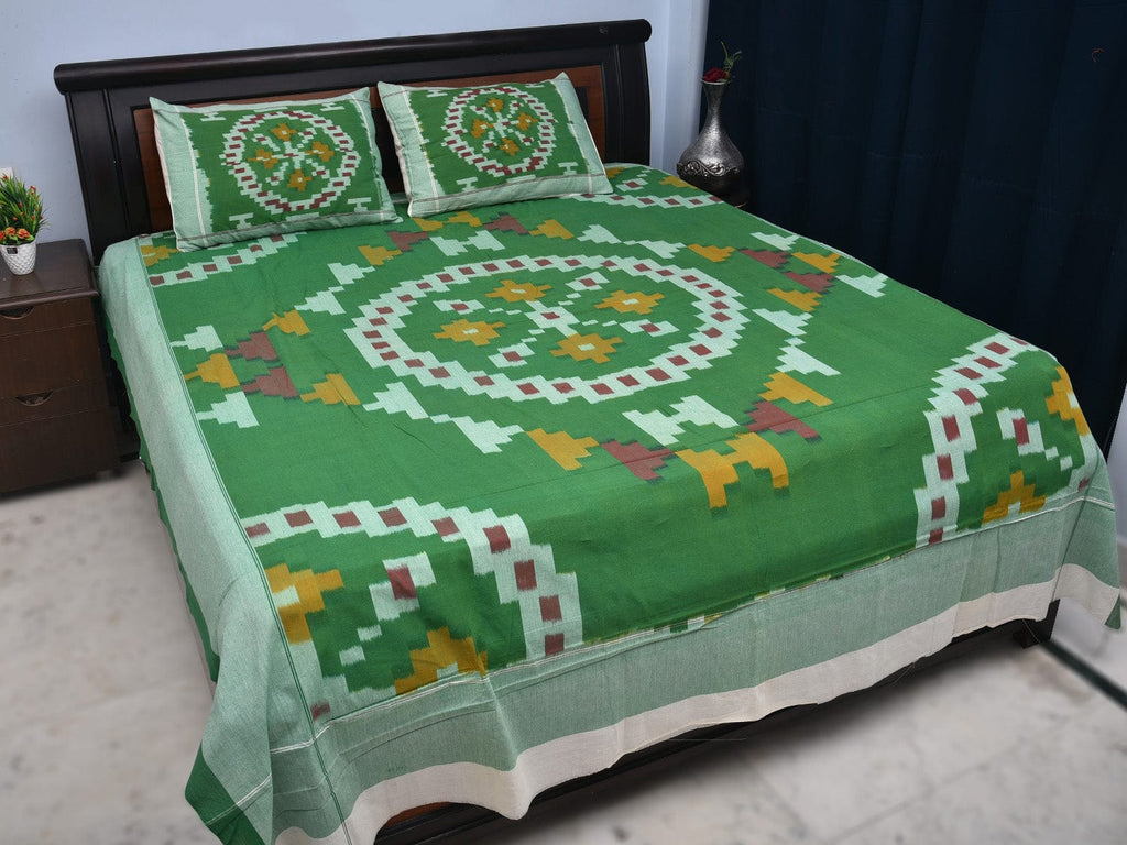 Multicolor Pochampally Ikat Cotton Handloom Bedsheet with Circle Design 90 x 108 Inches bd0055