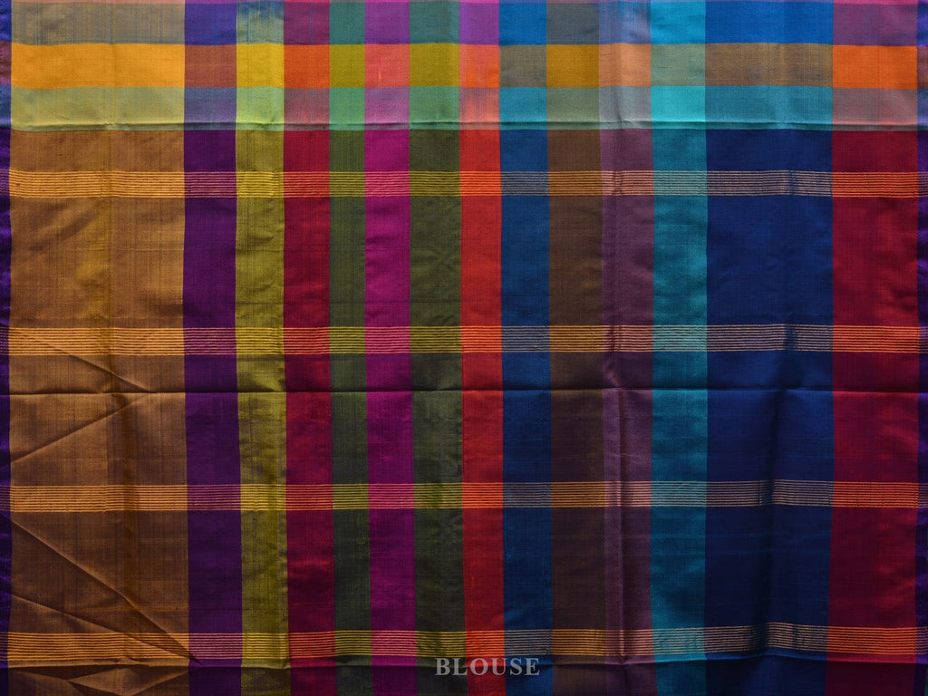Multicolor Uppada Silk Handloom Saree with Checks and Strips Design u1876