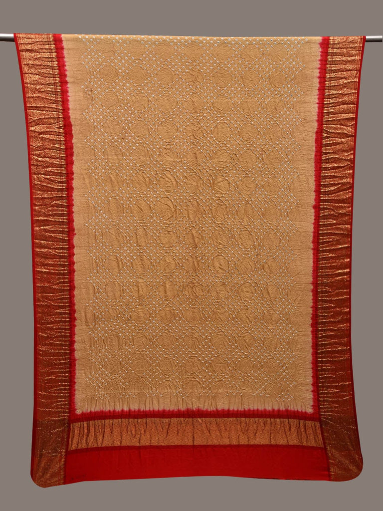 Mustard and Red Bandhani Kanchipuram Silk Handloom Dupatta with Border Design ds2692