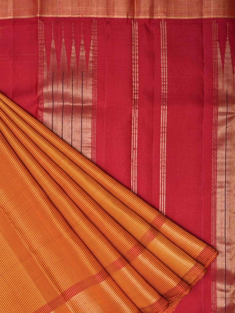Mustard and Red Uppada Silk Handloom Saree with Self Checks Design u1287