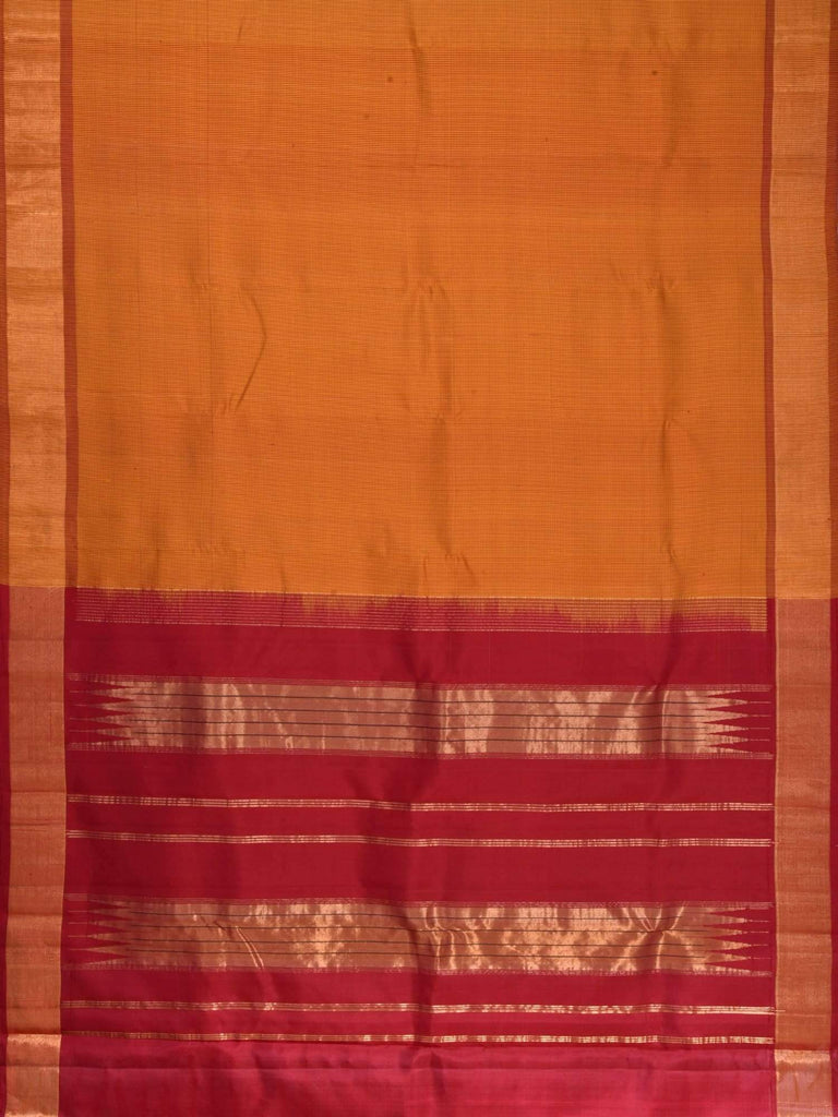 Mustard and Red Uppada Silk Handloom Saree with Self Checks Design u1287