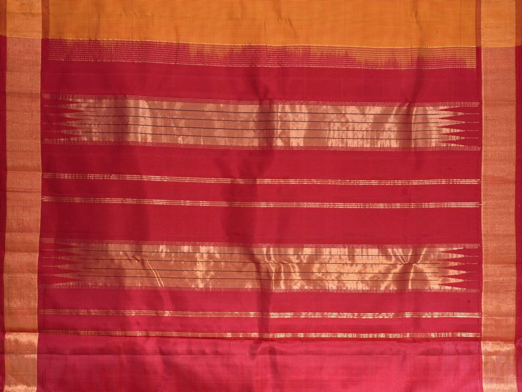 Mustard and Red Uppada Silk Handloom Saree with Self Checks Design u1287