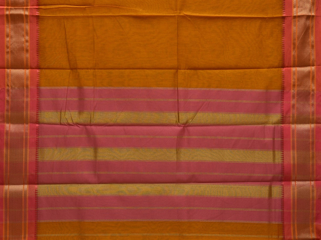 Mustard Bamboo Cotton Plain Saree with Narayanpet Border Design No Blouse o0346