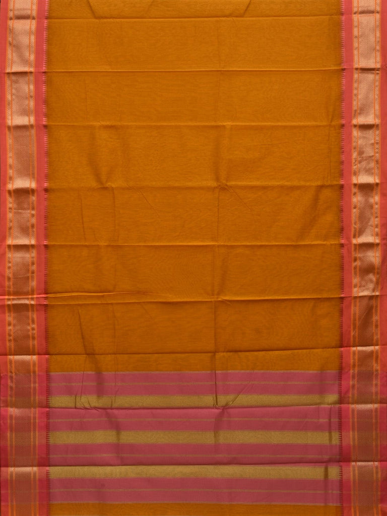 Mustard Bamboo Cotton Plain Saree with Narayanpet Border Design No Blouse o0346