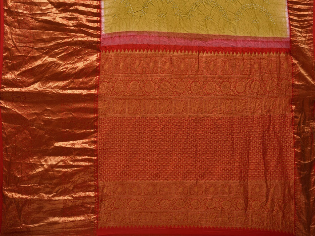Mustard Bandhani Kanchipuram Silk Handloom Saree with Border Design bn0392
