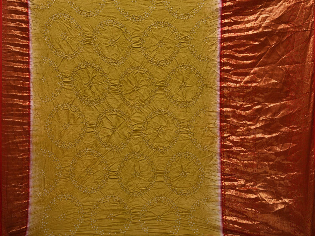 Mustard Bandhani Kanchipuram Silk Handloom Saree with Border Design bn0392